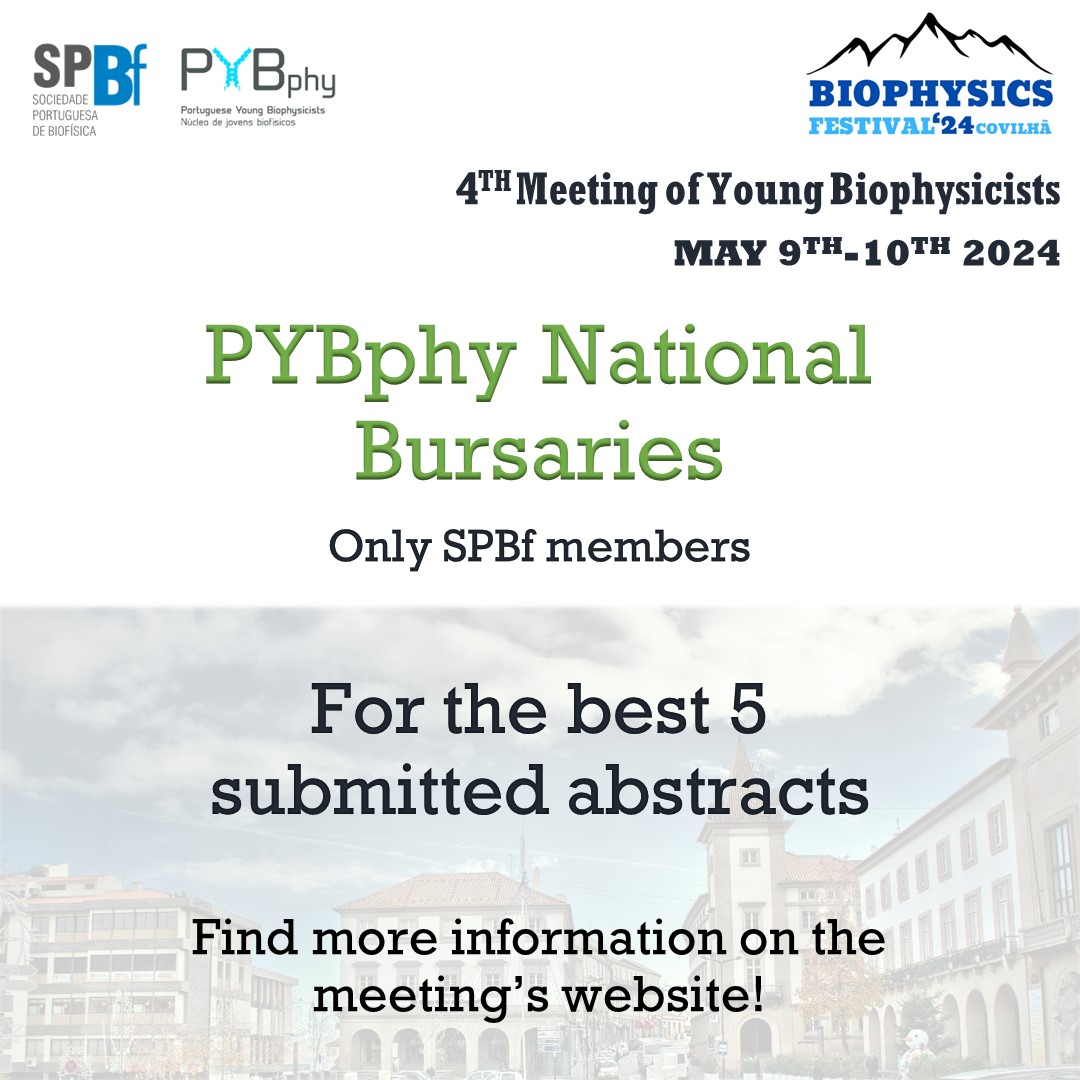 We will award 5 national bursaries to attend the Biophysics Festival 2024 for the 5 best submitted abstracts! You need to be a SPBf member to be eligible.
 You can find more information in our meeting's website (link in bio).
 Don´t miss this opportunity!