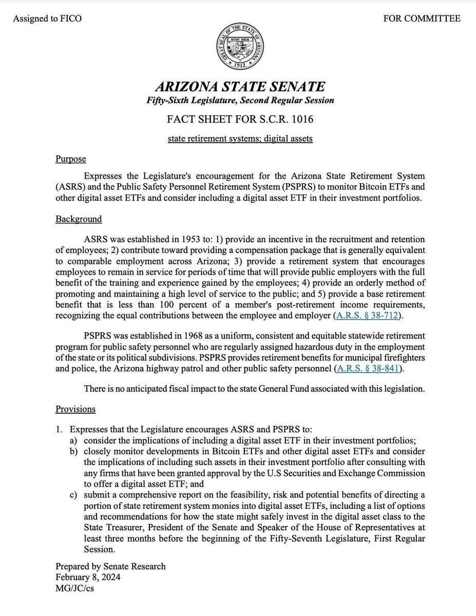 NanobitGroup's tweet photo. Arizona State Senate is considering adding #Bitcoin ETFs to its state retirement portfolios. https://t.co/ZgdUSI4RCP