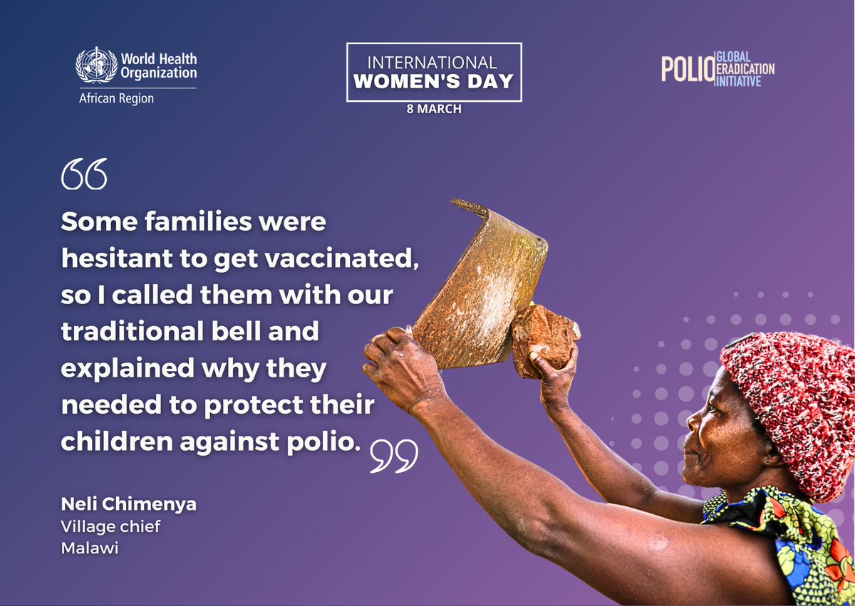 Tomorrow is #WomensDay and we're kicking off early by celebrating Neli Chimenya, a village chief and unsung polio hero in Malawi.

Neli mobilizes families in Namazoma village to vaccinate their children. Her advocacy efforts have helped boost vaccination rates in her community.