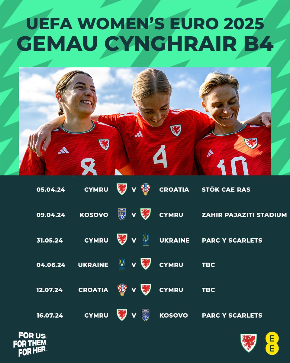 Cymru's tweet photo. CYHOEDDIAD GEMAU 🏴󠁧󠁢󠁷󠁬󠁳󠁿

🏟️ Wrecsam
🏟️ Llanelli

The road to @WEURO 2025...

#TogetherStronger https://t.co/tHEe6DNor6