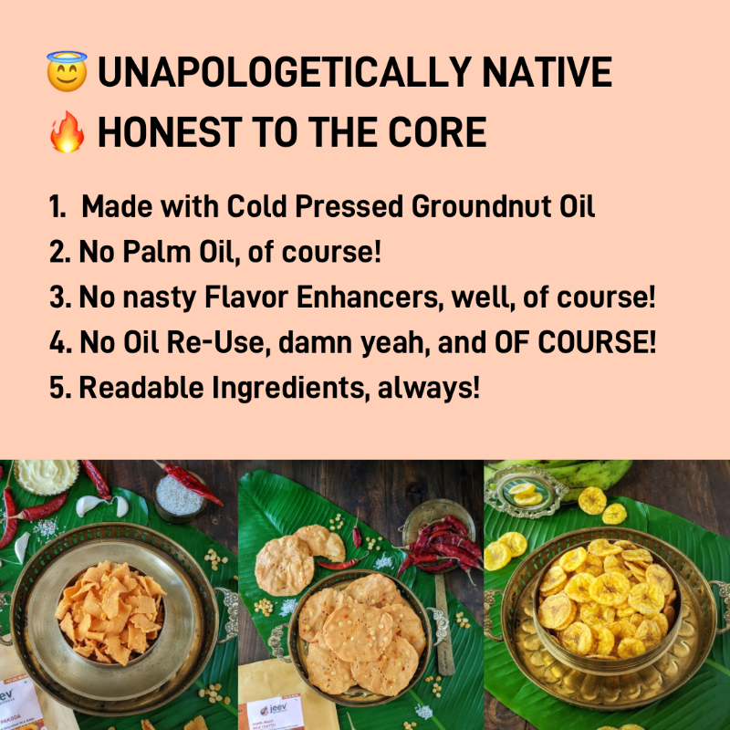 jeevgoodness's tweet photo. Try heirloom snacks made with single-use &amp; cold-pressed groundnut oil! And when we say single use and cold pressed, we totally mean it!