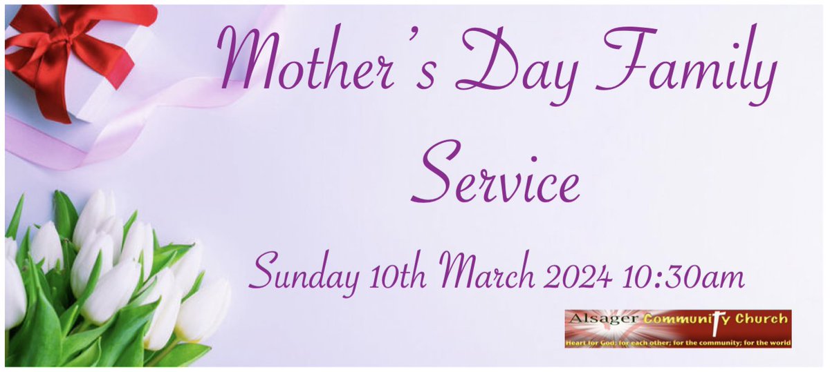 Alsager_CC's tweet photo. Join us for church on Mother's Day, 10:30am at Alsager Community Church for our special family service. Lots of fun, games and laughter as we celebrate mums!
https://t.co/8Y7dUX74JX https://t.co/7VA4pfpbF4