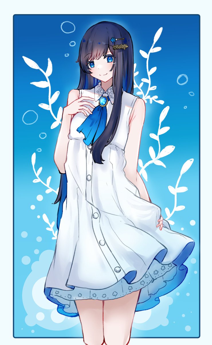 1girl solo dress blue eyes long hair smile white dress  illustration images