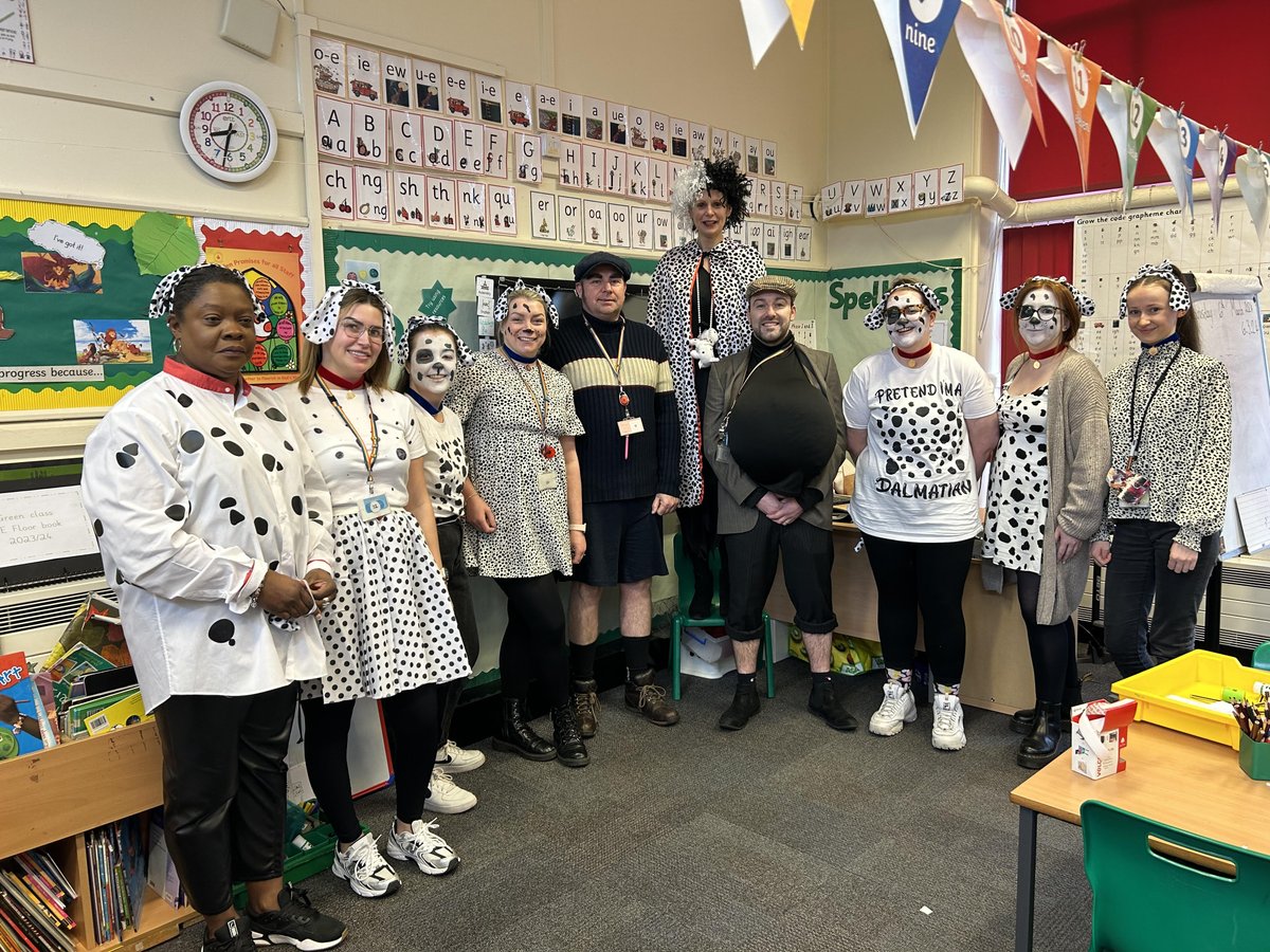 Staff are ready for @WorldBookDayUK. #101Dalmations