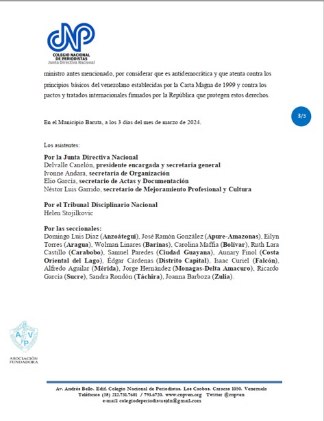 El LVII Secretariado Nacional del CNP levanta su voz contra el pretendido Estado Mayor de la Comunicación, anunciado por entes gubernamentales. #PeriodistasEnAlerta #InformarNoEsDelito @CNPCaracas @CNPNuevaEsparta @CNPMiranda2016 @Cnp_Lara @CNPCOL @CNPBolivar @CojedesCnp