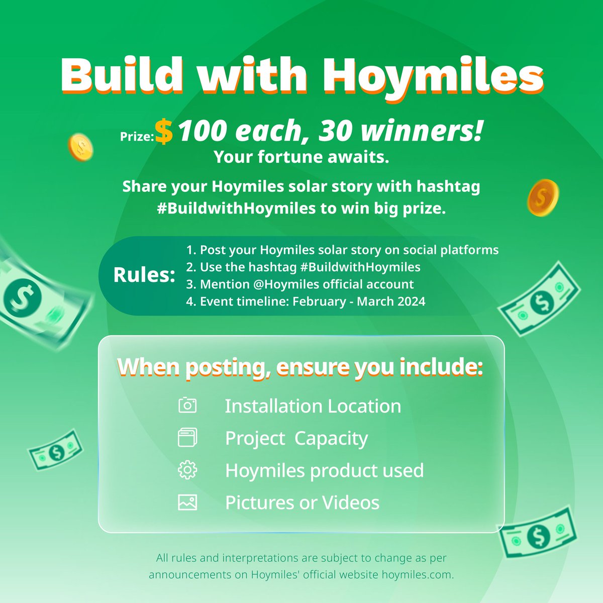 BitlagerPro's tweet photo. 💸Bis Ende März könnt ihr noch ganz einfach am Gewinnspiel teilnehmen. Dazu müsst ihr:
1) Eure Solaranlage mit Hoymiles Komponenten teilen
2) #BuildWithHoymiles nutzen
3) @HoymilesGlobal erwähnen
4) Zeitraum: Februar bis Ende März 2024
Weitere Angaben nicht vergessen:
📌Installationsort
🔋Kapazität der Anlage
🔌Hoymiles Komponenten
📸Foto oder Video der Anlage
Da viele in der #Balkonkraftwerk-Community die Anforderungen erfüllen, könnte das für einige vielleicht interessant sein.