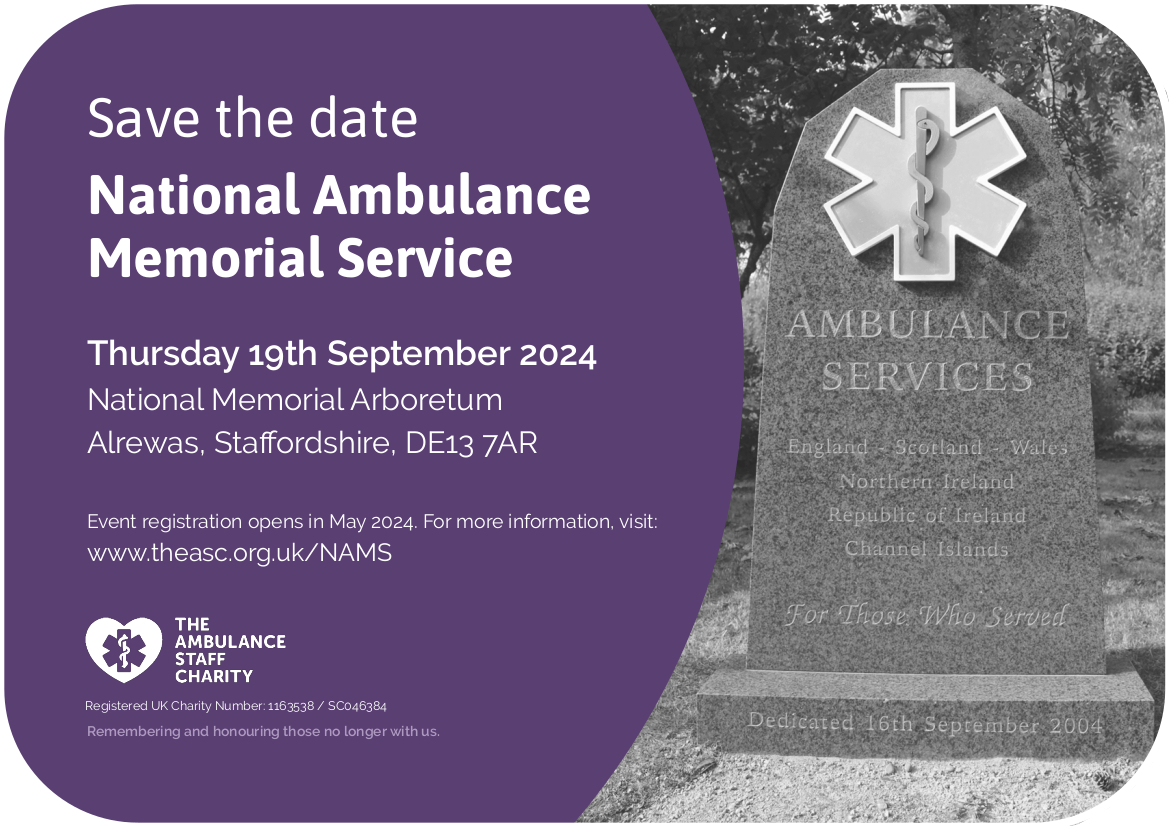 NARU_org's tweet photo. #DiaryDate: The #Ambulance Staff Charity (@TASCharity) arranges and hosts the National Ambulance Memorial Service to remember and honour the departed members of our ambulance family.
It takes place this year on 19th Sept.
Get the full details here:
https://t.co/CNa4KOoAiL https://t.co/GbqebgF7cs