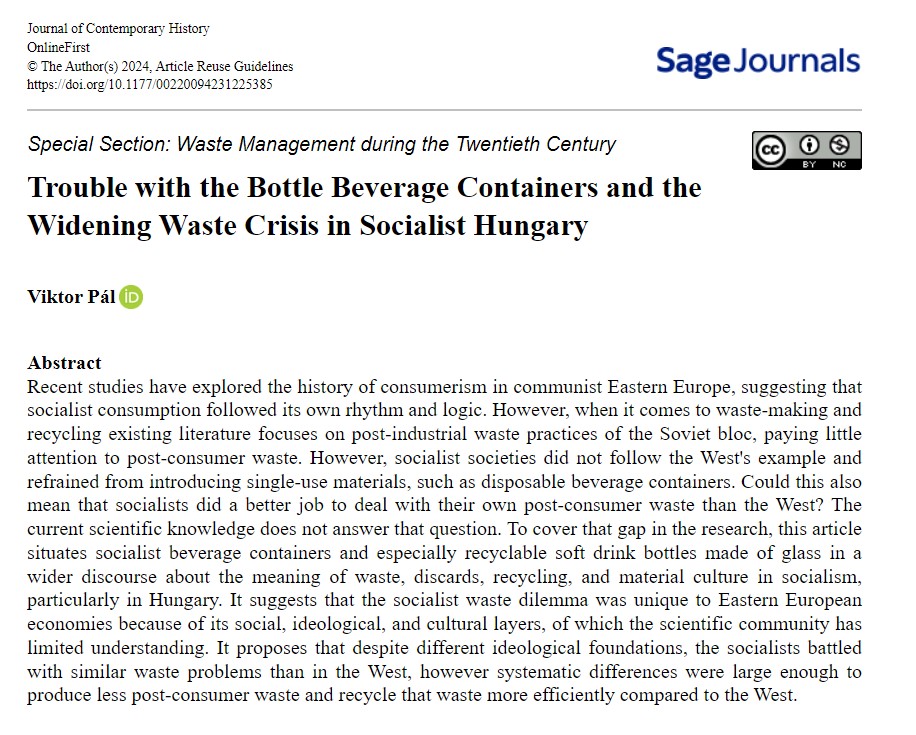 Open access full text 'Trouble with the Bottle' in Journal of Contemporary History about the waste, recycling and soft drinks in socialism is waiting for you online! Enjoy it, I think its funny! #waste #recycling #envhist #Communism For full-text: journals.sagepub.com/doi/10.1177/00…