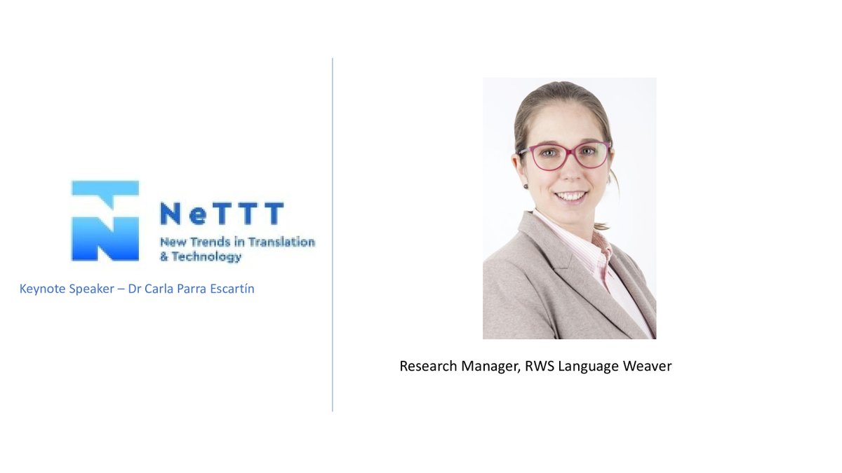 NeTTIT 2026 (@nettit2026) on Twitter photo 📢 We are delighted to announce Dr Carla Parra Escartín (@CParraEs) as a keynote speaker at
@nettt2024 . She is a Research Manager at <a href="/Language_Weaver/">Language Weaver</a> a leading Machine Translation and AI solutions provider. #nettt2024
. 📢 We are delighted to announce Dr Carla Parra Escartín (@CParraEs) as a keynote speaker at
@nettt2024 . She is a Research Manager at <a href="/Language_Weaver/">Language Weaver</a> a leading Machine Translation and AI solutions provider. #nettt2024
.