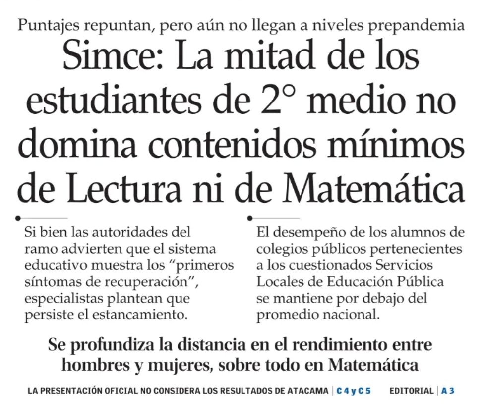 ojodelmedio's tweet photo. 🧵 Tras los resultados del Simce, revisamos las portadas de la prensa. Mientras LT, Publimetro y El País destacan los avances, ElMer es el único que titula abiertamente de manera negativa. https://t.co/MwAlaZu5kL