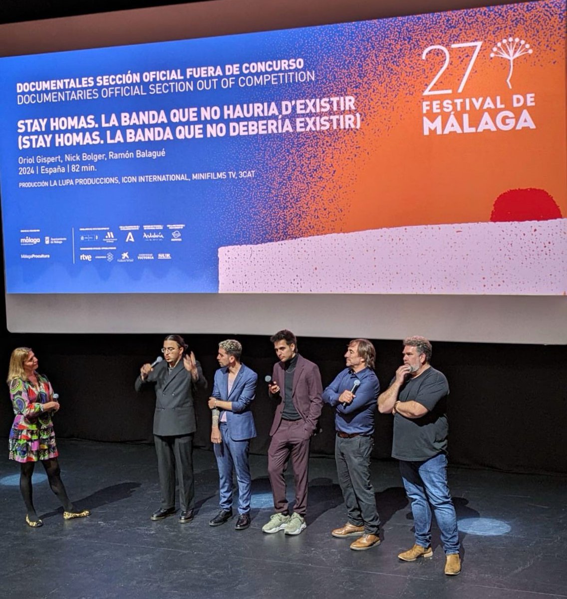 catalanfilms's tweet photo. The documentary STAY HOMAS. THE BAND THAT SHOULDN'T EXIST had its World Premiere yesterday night at @festivalmalaga!  

🎶 A wonderful screening with the presence of the band and part of the team!

Big congrats! ❤️‍🔥 https://t.co/11yMgVk116