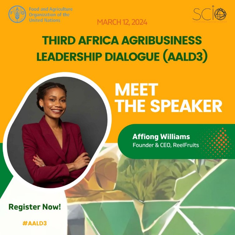 FAOAfrica's tweet photo. Affiong Williams is a speaker at the 3rd Africa Agribusiness Leadership Dialogue #AALD3
✔CEO & Founder of ReelFruit, Nigeria's largest fruit processing, packaging, and distribution company.
🎯Tues 12 March 9am GMT
Join us 👉🏿https://t.co/ERONI69Jcx https://t.co/n7rMrcavp6