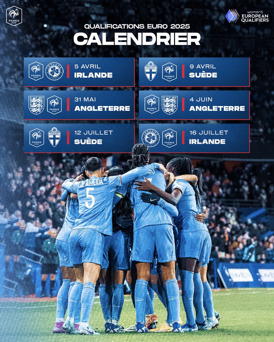 footofeminin's tweet photo. #EDFF #WEURO2025
Le programme des éliminatoires de l'euro 2025
Matchs à Metz, Saint-Etienne et Sochaux https://t.co/I3bO58SCP6