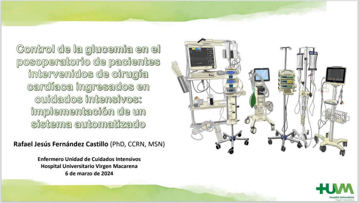 Gracias a la Comisión de Investigación de mi <a href="/HUVMacarena/">Hospital Virgen Macarena</a> y, en especial, a <a href="/adrivera9/">Adriana Rivera</a>, referente #enfermera de #investigación, por permitirme divulgar los resultados de mi #tesisdoctoral realizada en <a href="/ucimacarena/">UCI H.U.V. Macarena</a>, en los seminarios de #innovación e #investigación en #cuidados