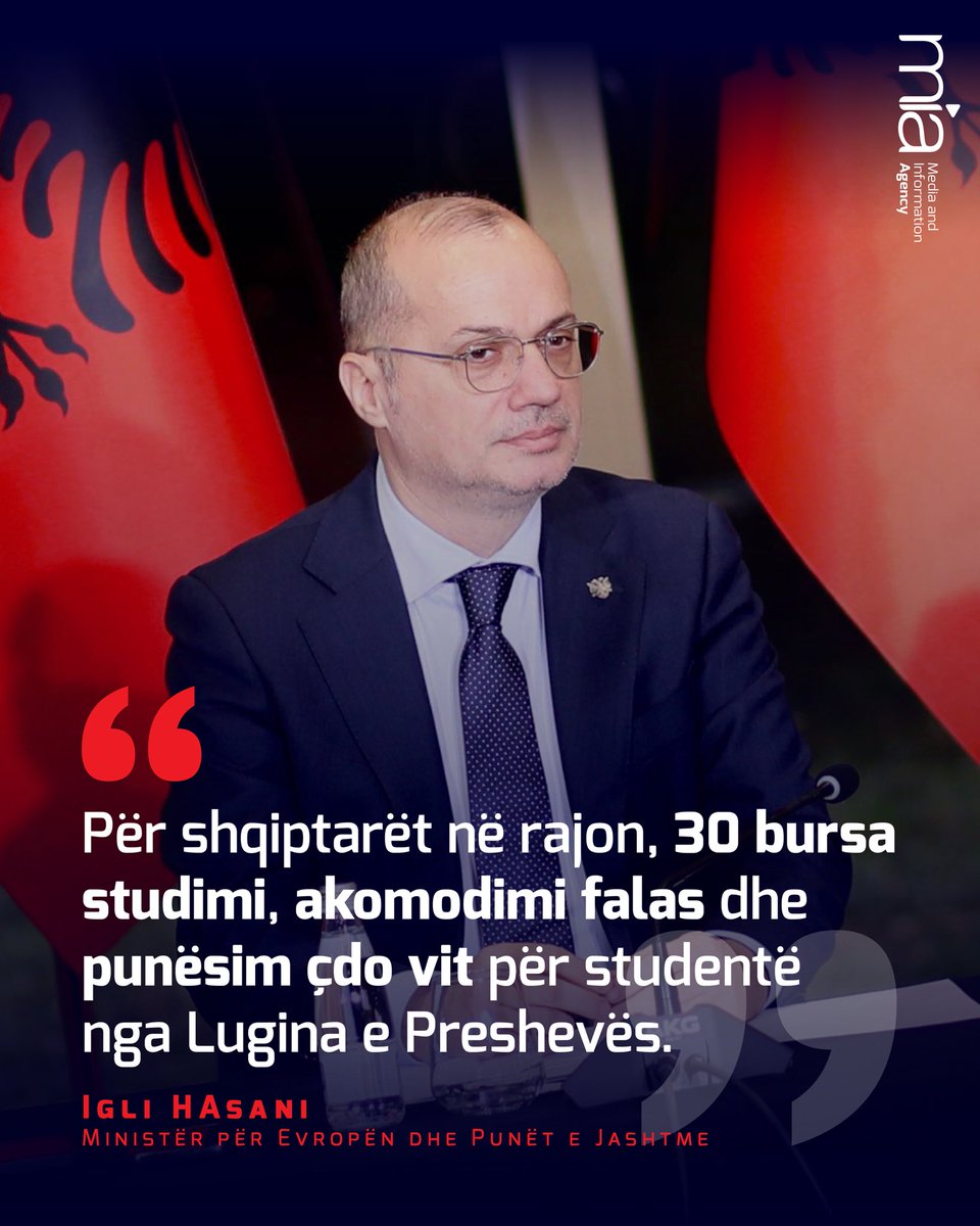 Nisma e Ministrisë për Evropën dhe Punët e Jashtme “Për shqiptarët në rajon”, nis sot me bursat e studimit, që 5 universete shqiptare do të ofrojnë çdo vit akademik, për studentë të Luginës së Preshevës 📚🎓