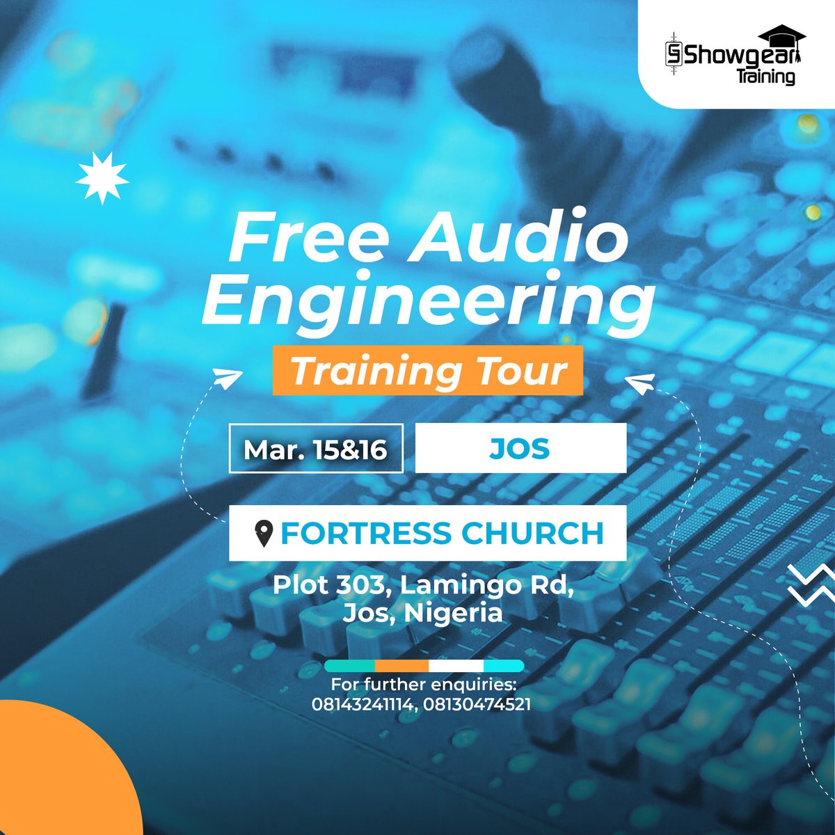 showgearonline's tweet photo. Jos and its environs, free Audio Engineering Training is coming to you this March, 15-16. Click on the link below to register. 
https://t.co/24IWLdD5Zm
For site visitation/consultancy call Destiny 08143241114/Princewill 0813 047 4521
Timini  United Kingdom Third mainland Bridge https://t.co/GDZdOB1a53
