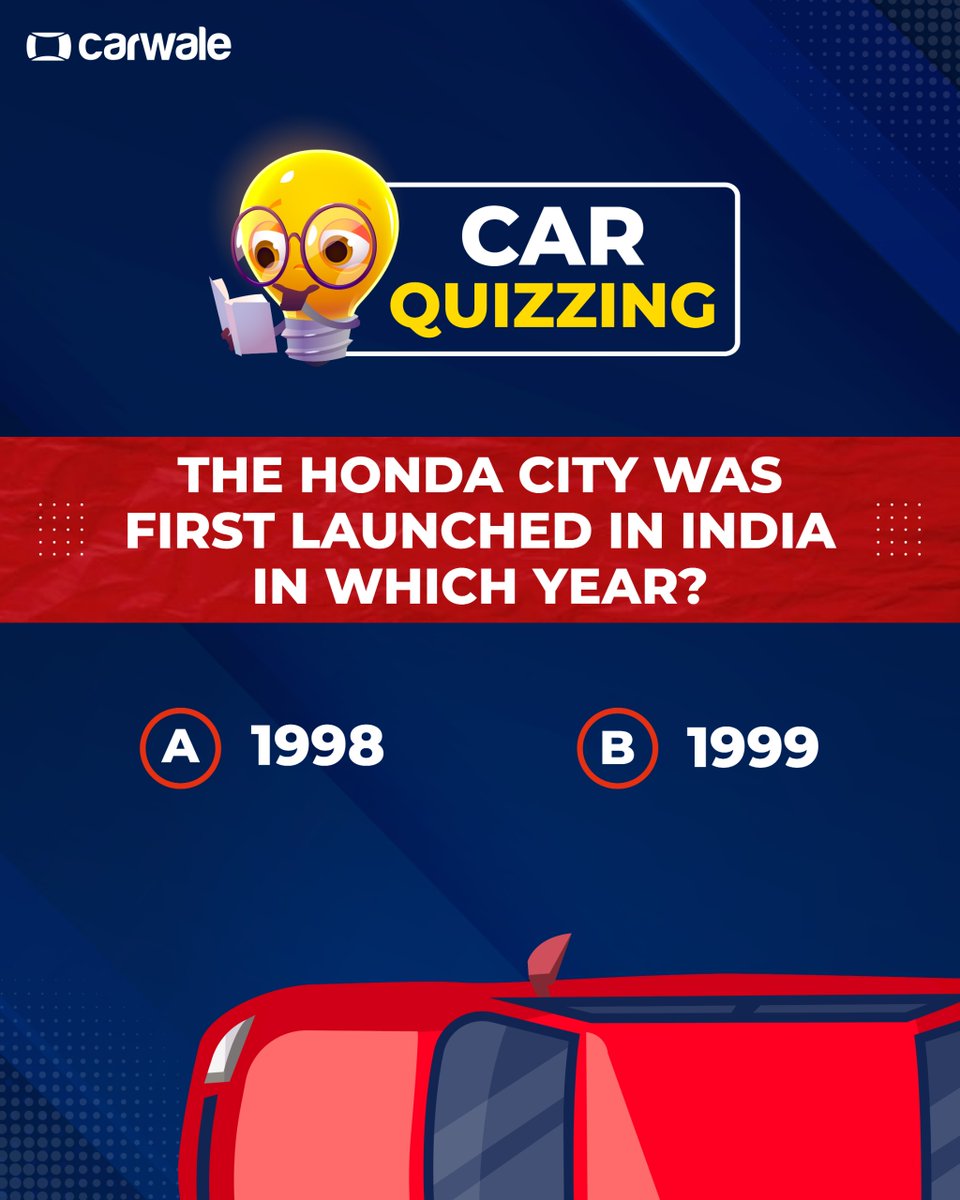 CarWale's tweet image. Put your car knowledge to the test!  In which year was the Honda City first launched in India?

Drop your answer in the comments!

#HondaCity #HondaCarIndia #IndianAutomobiles #QuizTime #CarQuiz #CWCarQuizzing