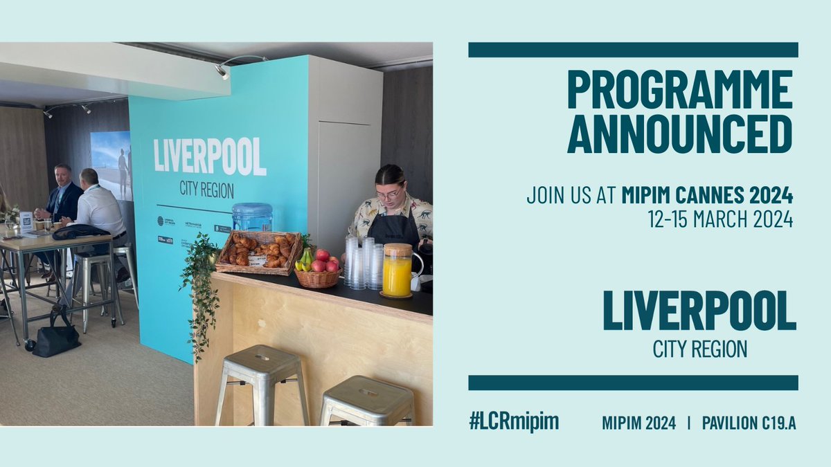 #LIVERPOOLCITYREGION AT #MIPIM CANNES PROGRAMME ANNOUNCED Discover #LiverpoolCityRegion’s internationally ambitious plans & global opportunity, at the world’s premier property event @MIPIMWorld. bit.ly/LCRmipim #LCRmipim @MIPIMworld #MIPIM2024