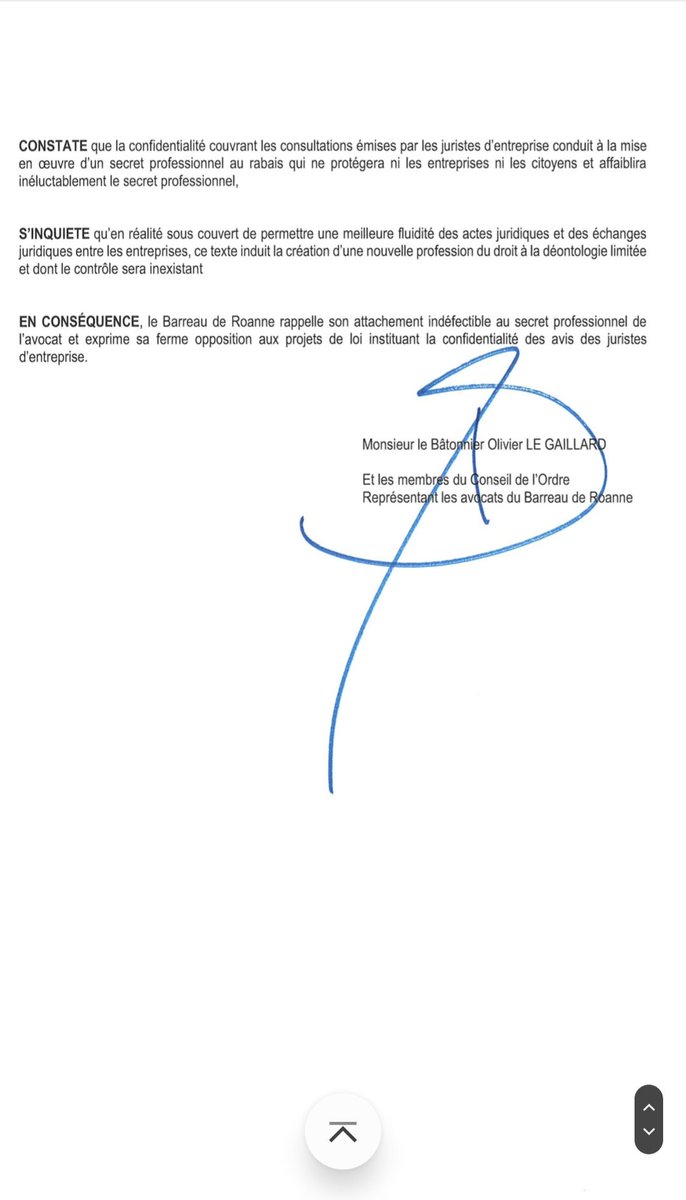 Motion d'opposition du <a href="/barreauroanne/">Barreau de ROANNE</a> contre la confidentialité des consultations rédigées par un juriste d'entreprise #toujoursnon
<a href="/BatonniersCOBRA/">Conférence des Bâtonniers Rhône Alpes - COBRA</a> <a href="/Conf_Batonniers/">ConférenceBâtonniers</a>