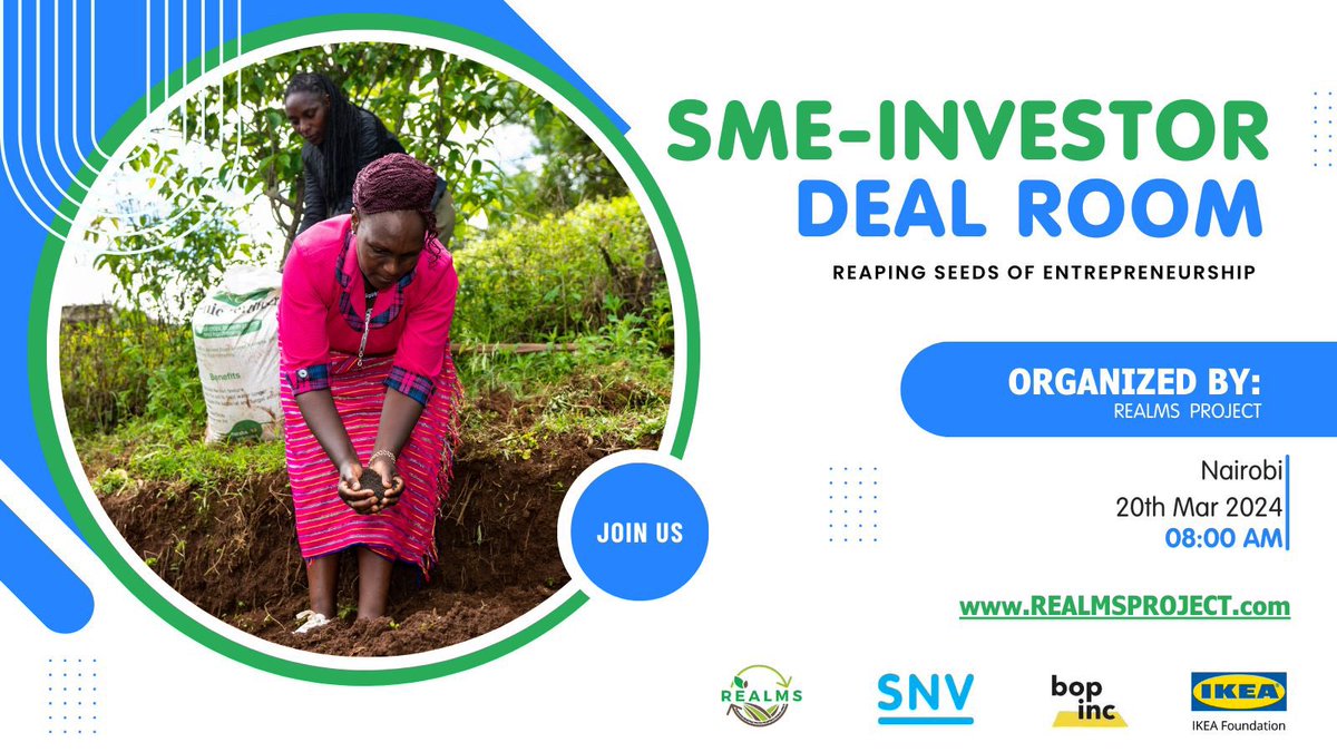 Join us at the REALMS Deal Room Conference aimed at SME investors at Movenpick Hotel in Nairobi on March 20, 2024! 🌎Engage with experts, investors, and practitioners who share interest in sustainable agriculture investment. Discover cutting-edge ventures in regenerative agri🌾