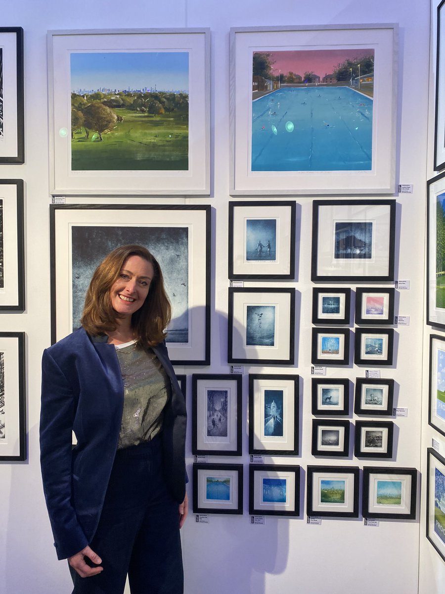 All set up and ready to go! @AAFLondon Battersea till Sunday. With @northlondonpri1 stand E10 
Opens 11am today #affordableartfair #art #originalprints #lido #wildswimming #londonpaintings