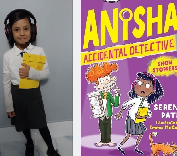 So N ended up choosing not to be 'School's Cancelled, Scientist Anisha' but went with 'Show Stopper, Behind the Scenes Anisha'. So grateful for S. Asian representation in children's books. @SerenaKPatel @GabrielleKent @cooliobeanz #WorldBookDay