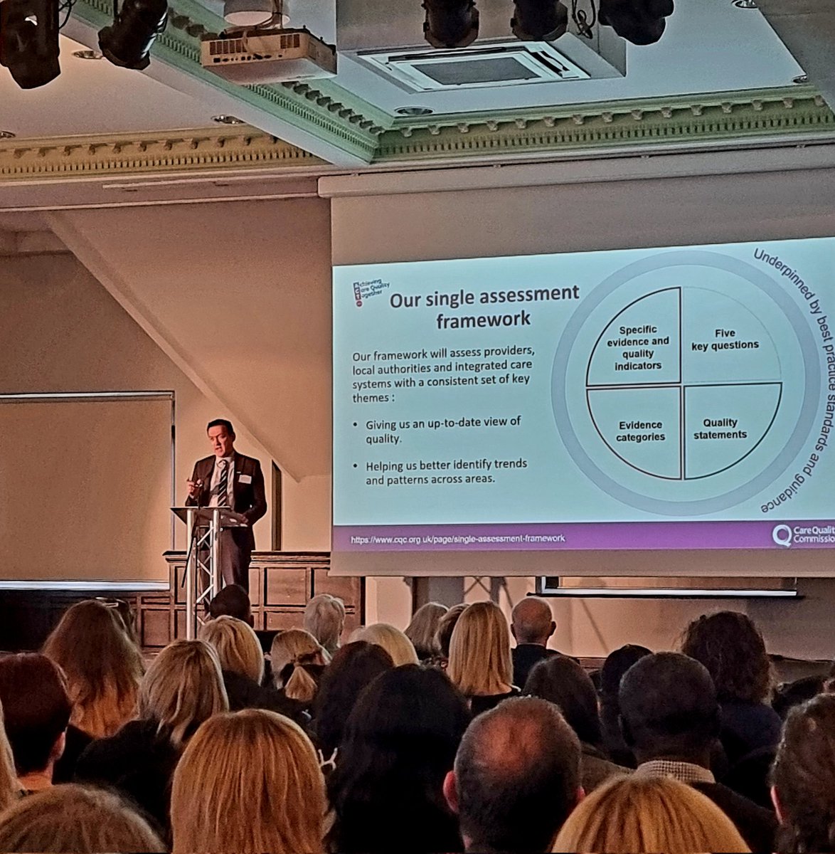 Hearing from <a href="/JamesBullion/">James Bullion</a> <a href="/CQCProf/">CQCProf</a> addressing #NorfolkACTQconf24 on the new #SingleAssessmentFramework, Local Authority assessment and CQCs major transformation.