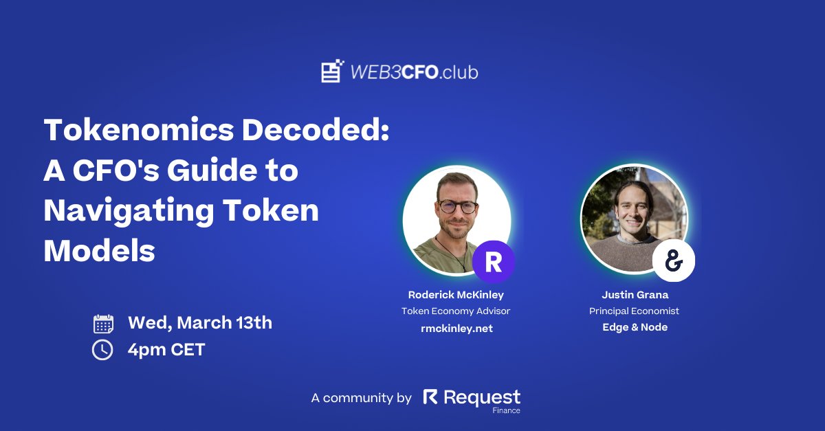 Well-designed tokenomics are critical for the success of any crypto project. How does your token strategy measure up? Join us on March 13th at 4pm CET for a session on navigating tokenomics, guided by experts @RealTokenDesign, independent token economy advisor, and Justin Grana,