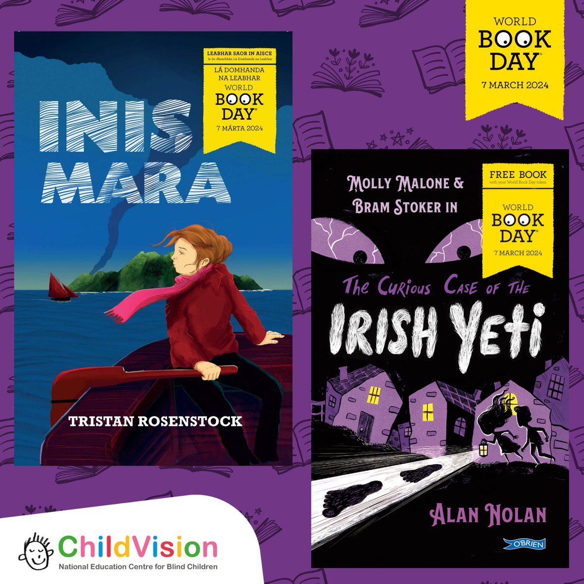 Happy #WorldBookDay ! There is a fantastic range of World Book Day books, including the wonderful 'Irish Yeti' and 'Inis Mara'.💜 We can produce any of the titles available in your preferred format, Braille, Large Print or Text File! Just email ReadingServices@childvision.ie📚