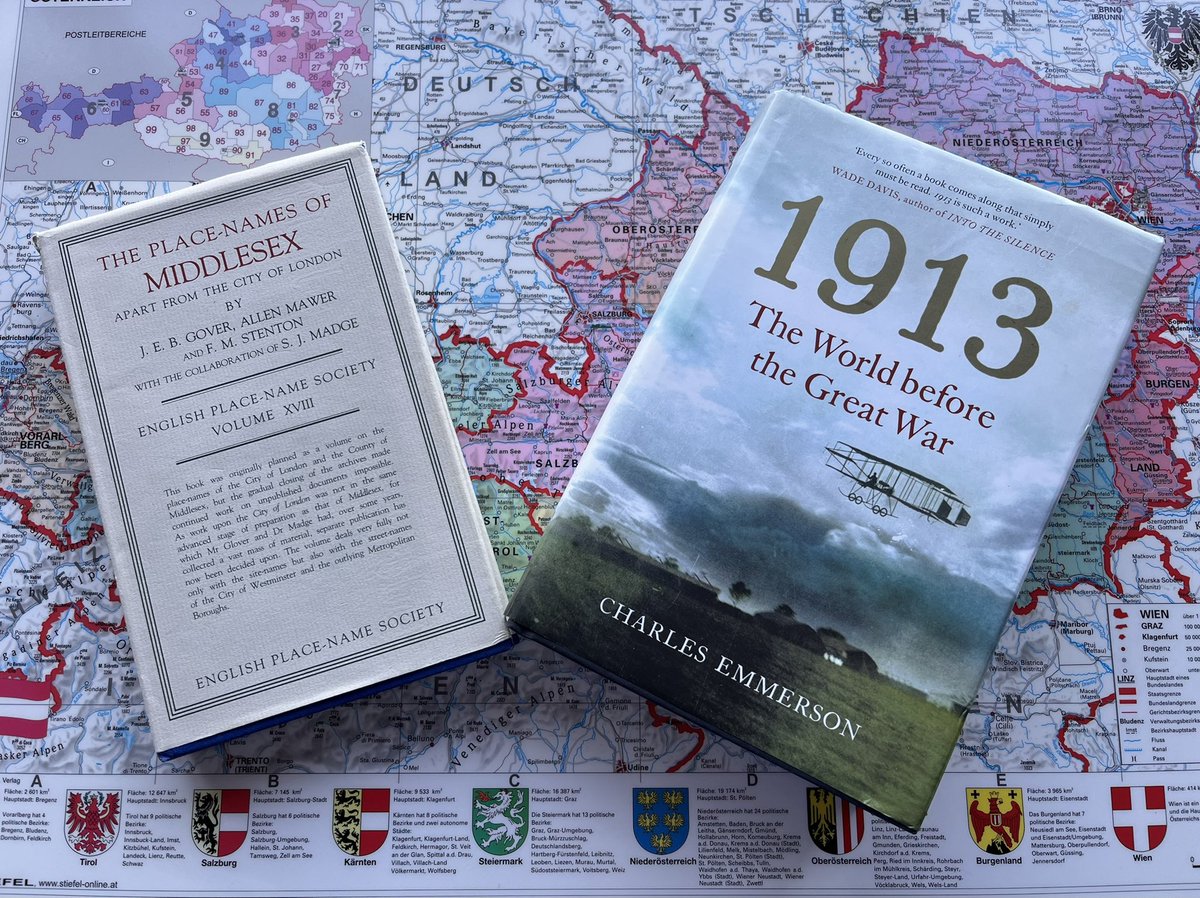 Morning! It’s #WorldBookDay: here are my currents. I’ve always been fascinated by the geopolitics leading up to WW1 ; 1913 by <a href="/charlesemmerson/">Charles Emmerson</a> is beautifully composed &amp; written. As an <a href="/The_EPNS/">English Place-Name Society</a> member I’m researching my next local history book: fulfilling one of my new life goals