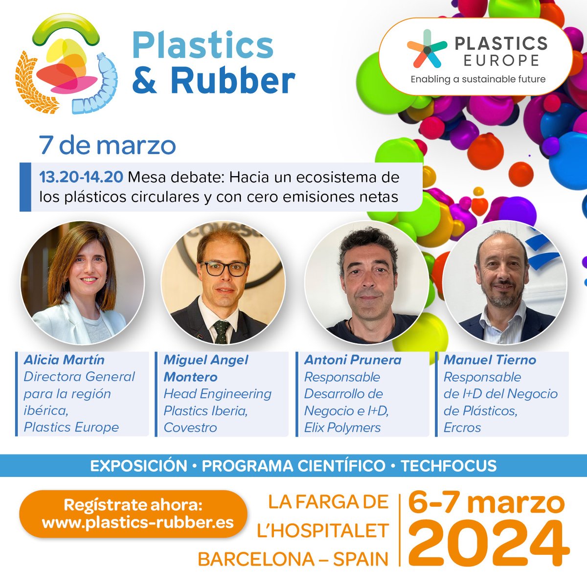 PlasticsEuropES's tweet image. 📍 Hoy estamos en Barcelona en el foro #PlasticsAndRubber2024.
👉Nuestra directora Alicia Martín hablará sobre la importancia de nuestra hoja de ruta #PlasticsTransitionRoadmap para conseguir los objetivos de Circularidad y #NeutralidadClimática en la industria de los plásticos…
