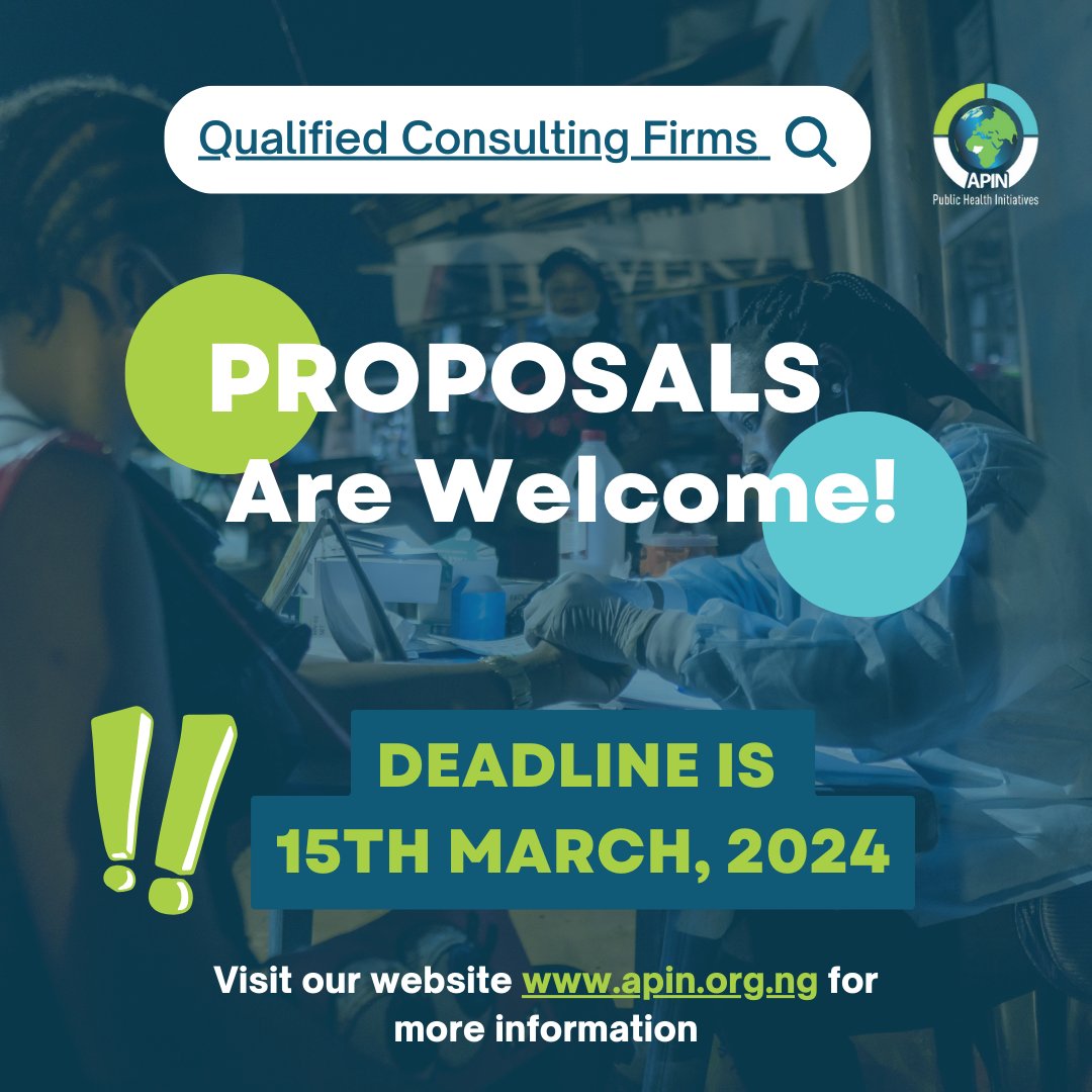APIN is looking for proposals from reputable consulting firms to support the Oyo State HIV response as a FIDUCIARY AGENT. Interested? Click this link: apin.org.ng/?p=2873 to download the full advert and get details on how to apply #opportunities #seekingproposals