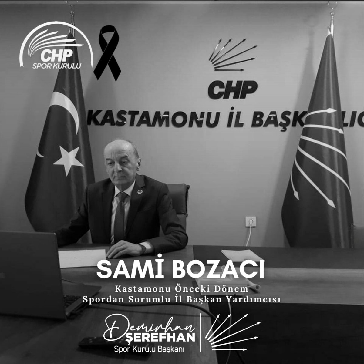 CHP Kastamonu Önceki dönem Spordan Sorumlu İl Başkan Yardımcısı Sami Bozacı'nın vefatını derin bir üzüntüyle öğrenmiş bulunuyoruz. Merhum Sami Bozacı'ya Allah’tan rahmet, yakınlarına, sevenlerine ve partimize başsağlığı dileriz. #CHPSporKurulu