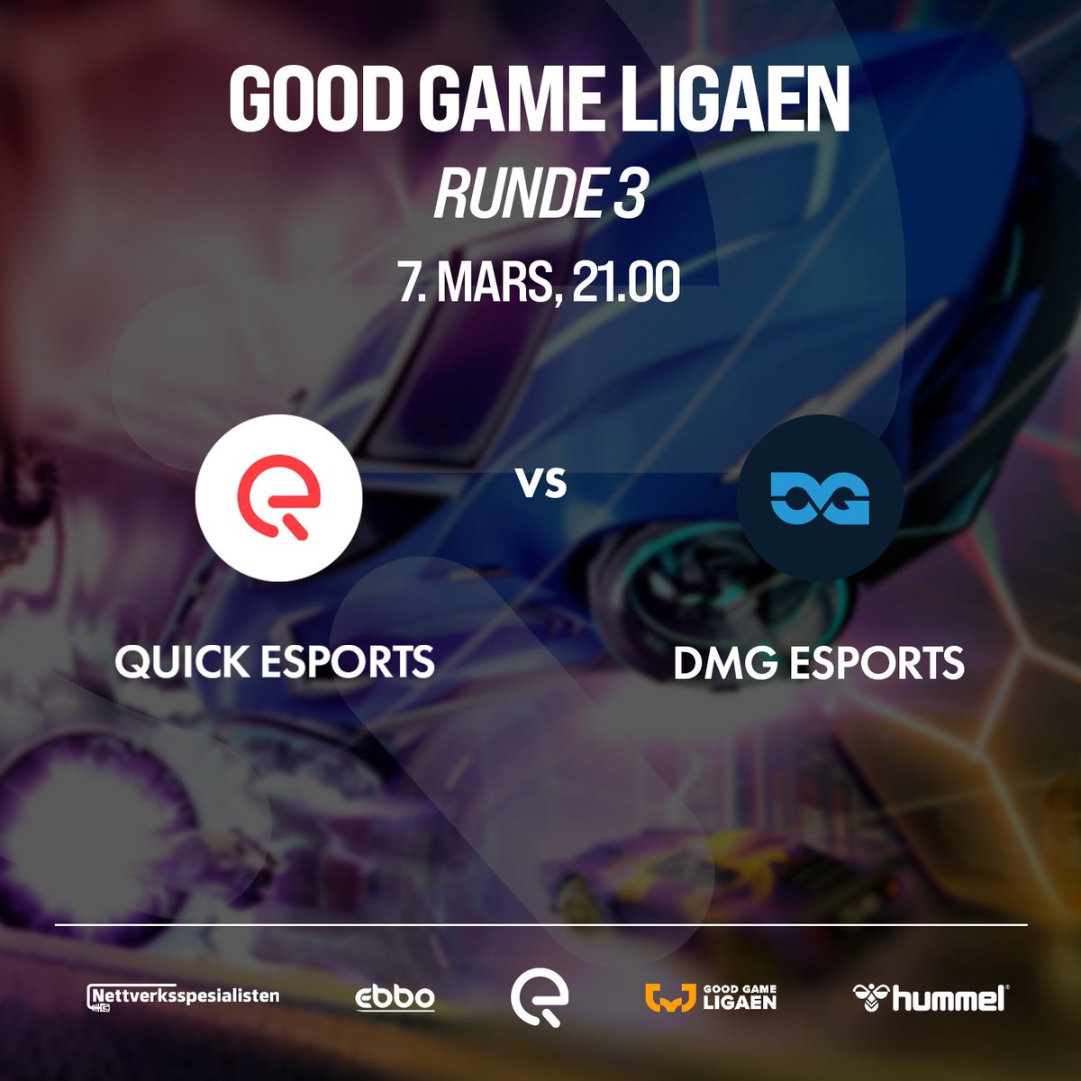 Round 3 of <a href="/ggligaen/">Good Game-ligaen</a> is here and our rocket league team is ready for another match!

🆚 <a href="/DMGesportGG/">DMG Esports</a> 
⏰ 21.00, 07.03.2024
📺 twitch.tv/RLNorway