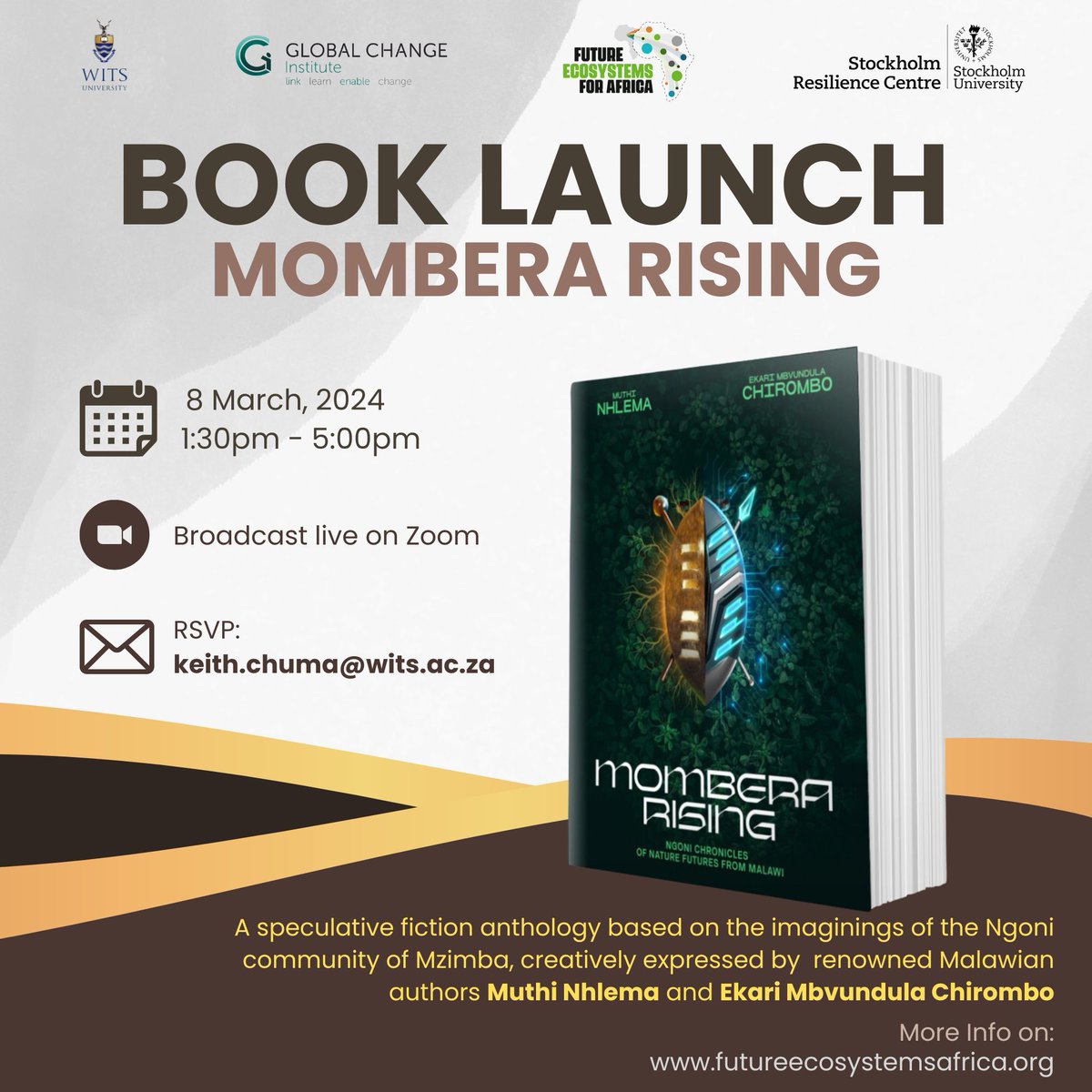 ✨ Join us for the thrilling launch of 'Mombera Rising'! Immerse yourself in in stories exploring sustainability with laser spears and hovercrafts. 🚀📖 The event will include readings, speeches and a panel. 🗓️ 8 March 🕰️ 13:30-15:30 SAST 🌐 Register: buff.ly/4bX6z