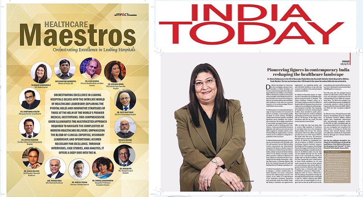 mini13011's tweet photo. Featured in the latest issue of India Today-Maestros of Healthcare. Gratitude. Humbled.
@wadiahospitals
#minniebodhanwala #healthcare #WadiaHospitals #CEO #news #LeadershipMatters #PublicHealth #WomenEmpowerment https://t.co/eHqeXatlPj