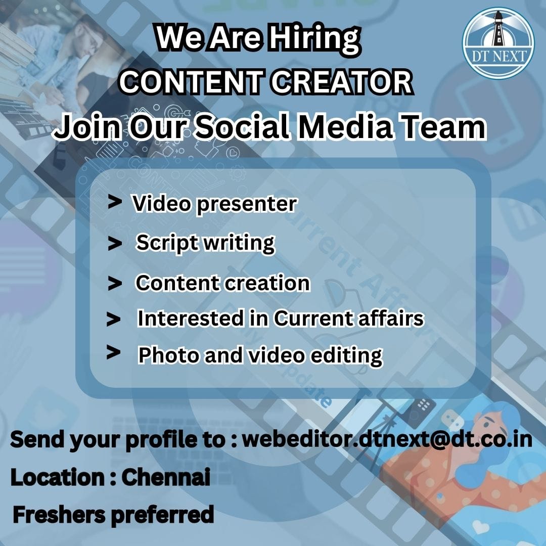 dt_next's tweet photo. @dt_next is Hiring!
📧 webeditor.dtnext@dt.co.in
Mail your resumes and become a part of our team.
#DTNext #DTNextNewsPaper #Hiring #CopyEditors #DTNextOnlineTeam #jobs #jobsearch #recruitment #recruiting #career #careers #employment #jobhunt #jobopening #resume #Chennai https://t.co/cuaXeBXr3a