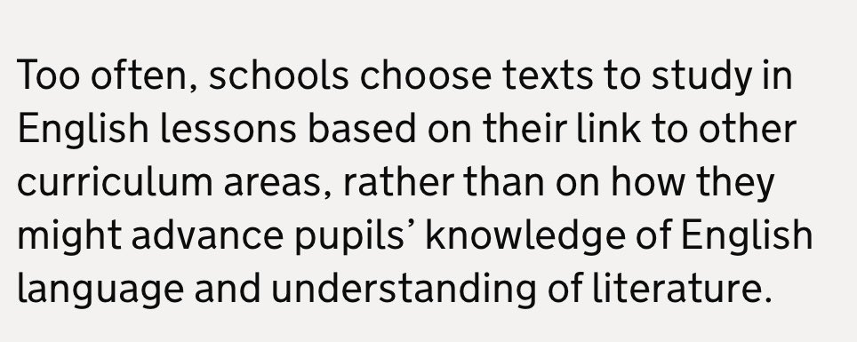 This from the English education subject report 🤩I’ve NEVER done this! However, I’ve had to justify text choices SO many times, from some, because they don’t fit a ‘box’! Sometimes they do, sometimes they don’t! 🤷🏽‍♀️Luckily, for me, I’ve always been trusted to do my job properly🤩