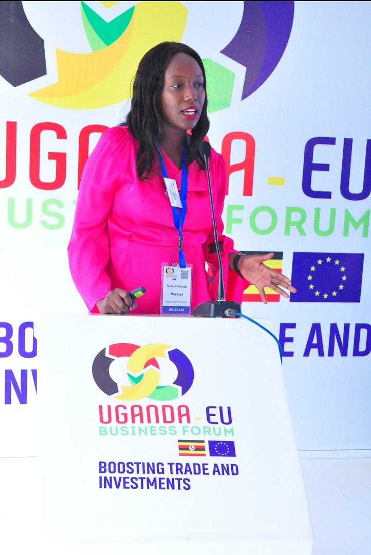 Napas Agro Processors MD @AnnaNamuli presenting to Ugandan and European investors at the Uganda-EU Business Forum at Speke Resort Munyonyo. @ugandainvest @sb4uplatform @UNCDF @EinsteinRising @EUinUG @UNCDFdigital #GlobalGateway #UEUBF2024