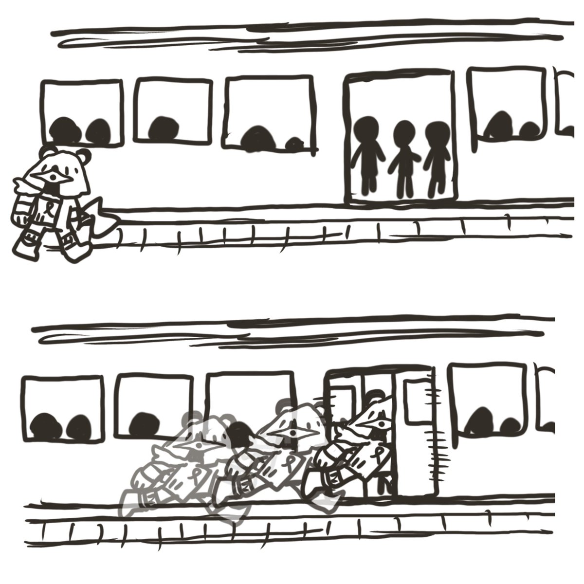 駆け込み乗車する崩壊体 