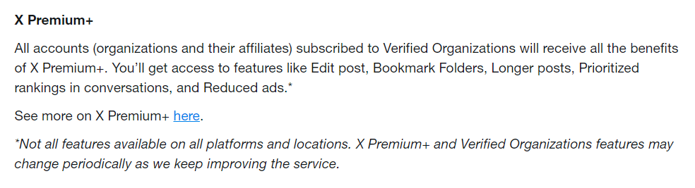 joellatto's tweet image. BIG UPDATE for Verified Organizations!

Affiliate accounts now get Premium+ subscription.

A sneaky update, I didn't receive any notification that my previous Premium subscription had been upgraded.

Thanks @premium @premiumbusiness, very cool.

#X #Xnews