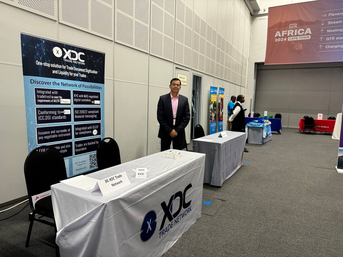 GTR Africa 2024 kicks off today, and we are excited to welcome you at our Booth #30, located in the CTICC (Hall 8), Convention Square, Cape Town, South Africa. Discover how we're digitizing trade documents & enhancing liquidity. #XDC #TradeFinance #GTR #GTRAfrica #GTRAfrica2024