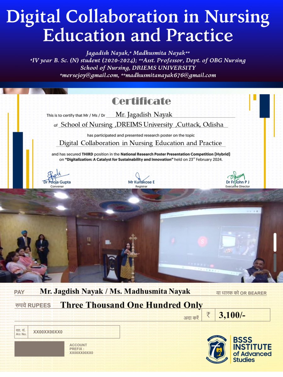 mersejoy's tweet photo. Got National 3rd prize for Research Poster Presentation on "Digitalization and Sustainability" from BSSS IAS, Bhopal. https://t.co/mYAw9SKFJR