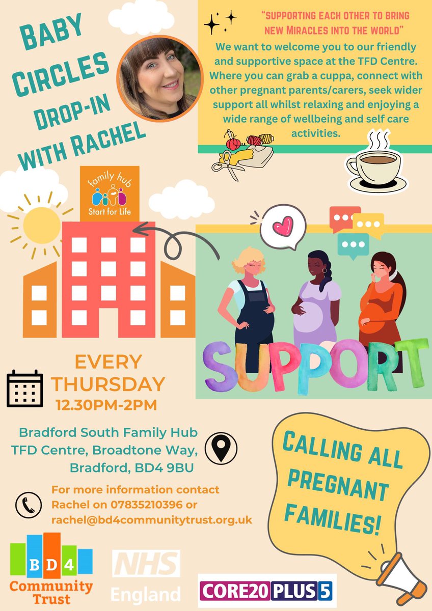 Our #maternitycircles is on today. All pregnant families welcome 😌 Friendship, information, nurturing activities, specialist advice &amp; support. Come along, spread the word! <a href="/ActAsOneBDC/">Bradford District Craven Health & Care Partnership</a> <a href="/Abbie_Zia_Wild/">Abbie</a> <a href="/FamilyHubs/">Family Hubs Network</a> <a href="/Rachel_NW_BD4CT/">Rachel</a> <a href="/BH_StartForLife/">Better Health Start For Life</a> <a href="/SocialPrescrib2/">Social Prescribing Network</a>