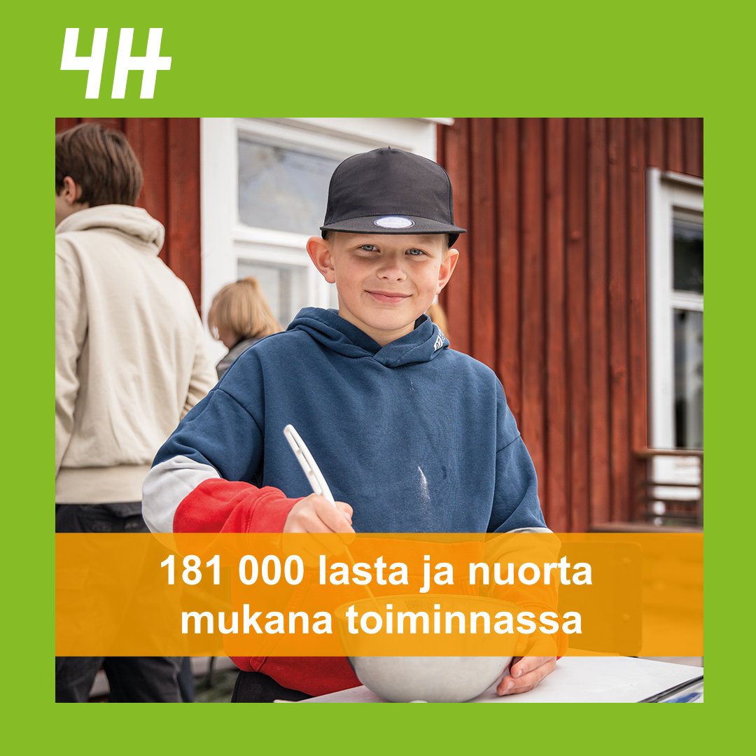 Huikeat 181 000 lasta ja nuorta harrasti 4H:ta vuonna 2023 🥳 4H tarjoaa mm.: ✅erilaisia kerhoja ja leirejä 6–12-vuotiaille lapsille ✅koulutuksia, työkokemuksia ja 4H-yrittäjyyttä 13–28-vuotiaille nuorille ✅ kansainvälisiä vaihtoja ja tapahtumia 👉 4h.fi/jasenyys/loyda…