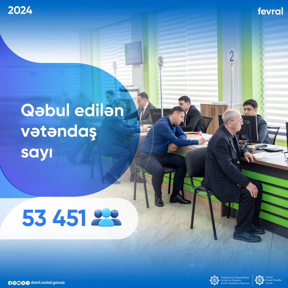 dsmfsosialgovaz's tweet photo. 2024-cü ilin fevral ayı ərzində Dövlət Sosial Müdafiə Fondunun fəaliyyət istiqamətləri üzrə ümumilikdə 53 451 nəfər vətəndaş qəbul edilib.
Ətraflı: https://t.co/TMwVQ8IGNs
#DSMF #vətəndaşqəbulu #fevral #sosial https://t.co/dLjCZr3GcF