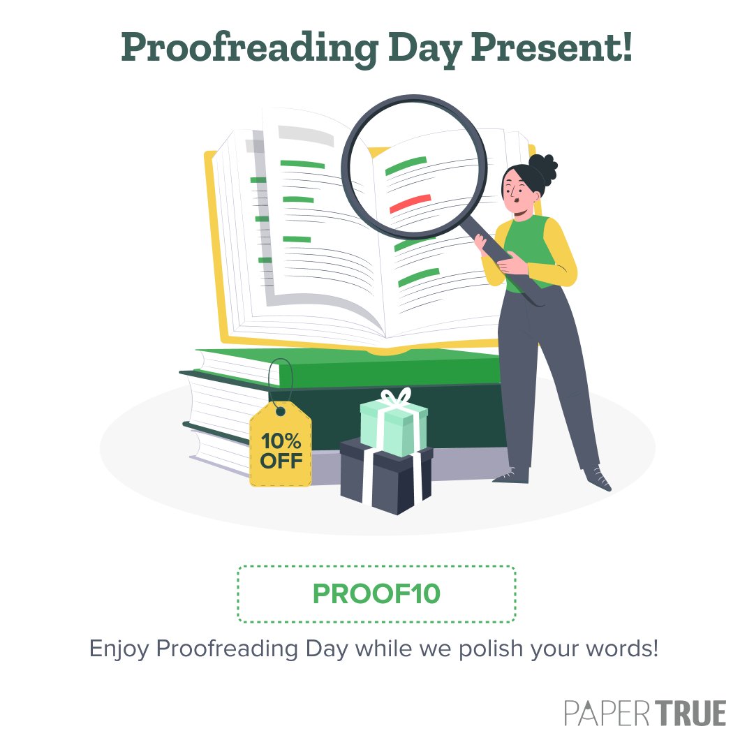Paper_True's tweet image. This Proofreading Day, perfect your words with our special 10% discount. Hurry, our code expires in two days!

Order now: papertrue.com/ordering/editi…

#proofreading #proofreadingservices #proofreadingservice #discount #discountcode #editingservices #editingservice #proofreadingday