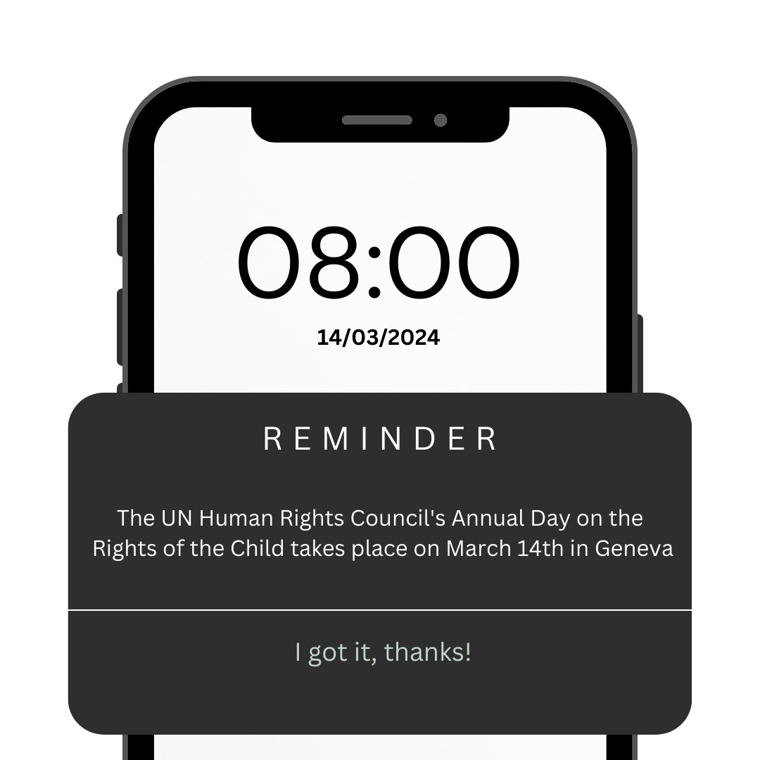 Mark your calendars! 🗓️ The #UNHumanRights Council's Annual Day on the #Rights of the #Child takes place on March 14th in Geneva. This year, the focus is on children's rights and inclusive social protection. Join the discussion!
