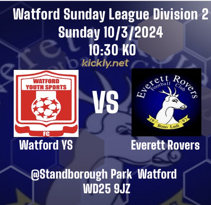 This Sunday sees us away to Watford Youth Sports - Come down and support the teams